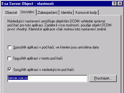 Obrzek 10. Umstnn COM objektu v nstroji DCOMCNFG (5 kB)