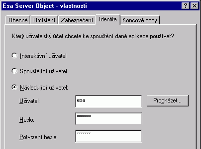 Obrzek 11. Nastaven identity serveru nstrojem DCOMCNFG (4 kB)